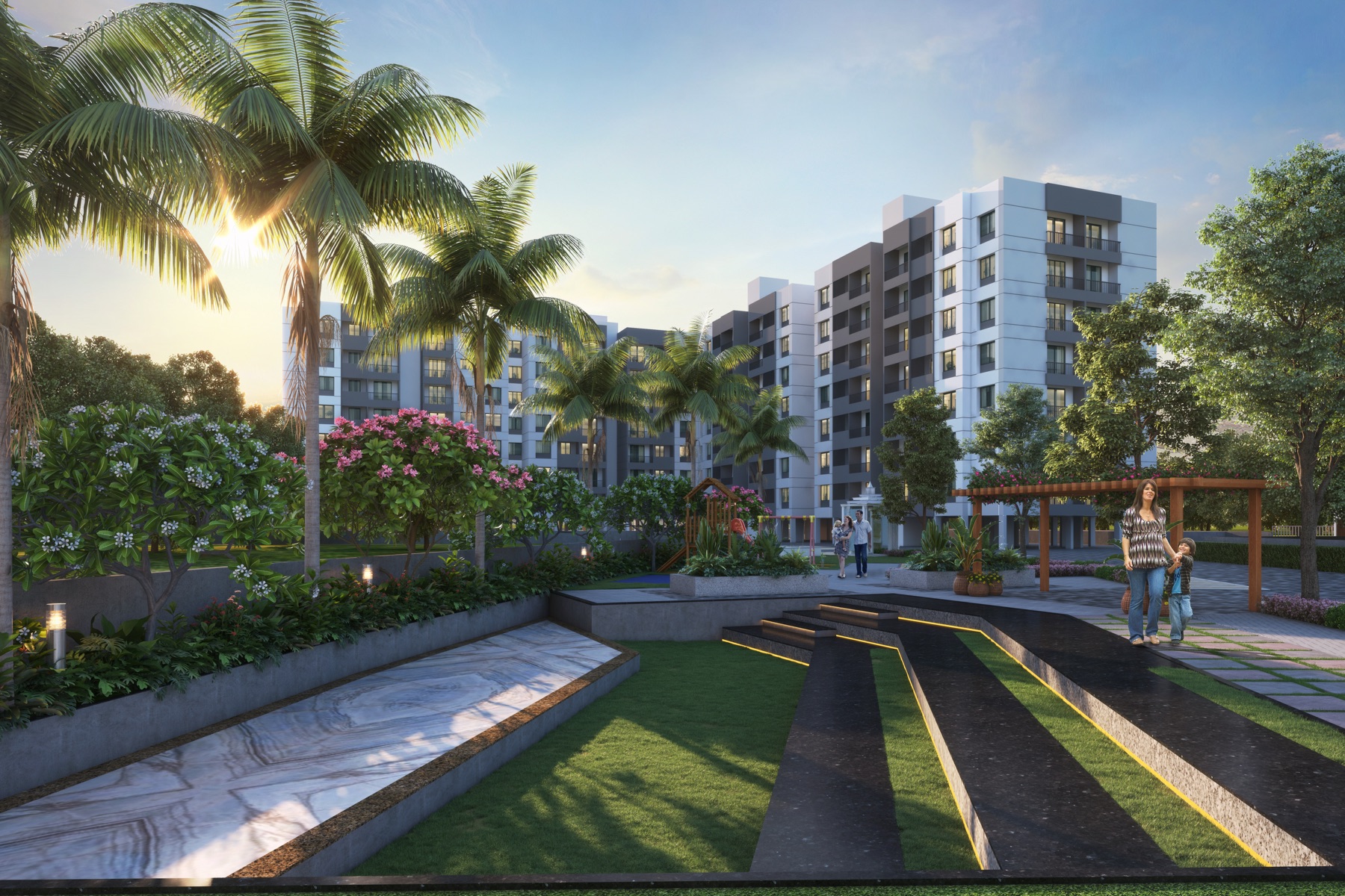 Landscaped courtyard and residences at Murlidhar Park